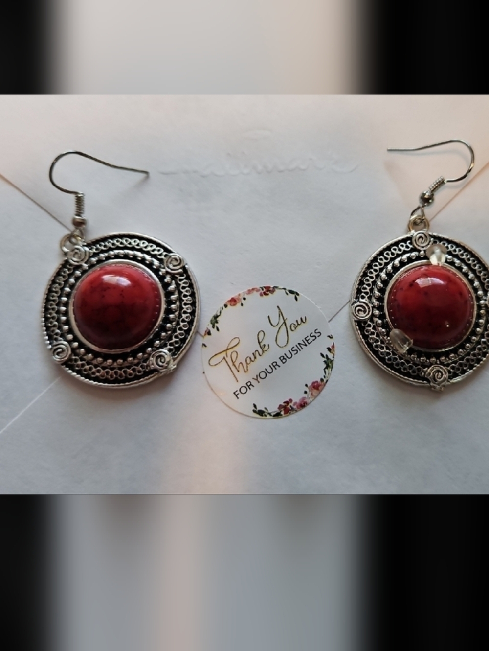 BRAND NEW ** Red Stone Silver-Tone Drop Earrings - Women Jewelry